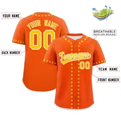 Orange Gold Star Ribbing Authentic Baseball Jersey 2