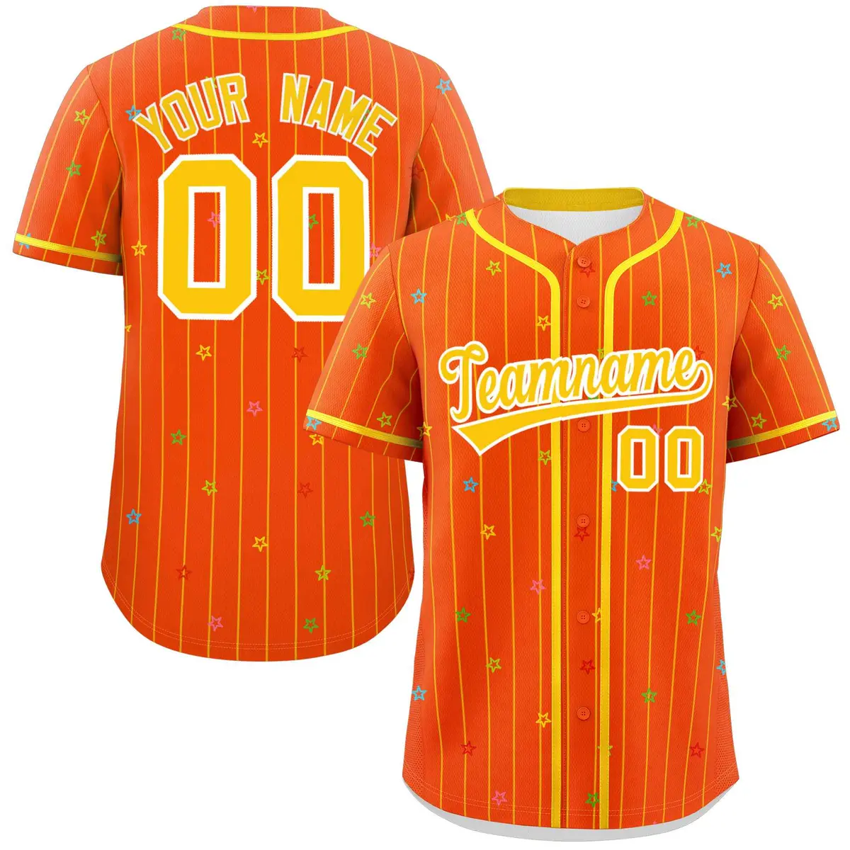 Orange Gold Stripe Star Pattern Authentic Baseball Jersey