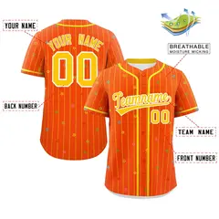 Orange Gold Stripe Star Pattern Authentic Baseball Jersey 2