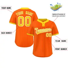 Orange Gold Striped Fashion Two-Button Softball Jersey 2