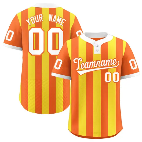 Orange Gold Striped Fashion Two-Button Softball Jersey