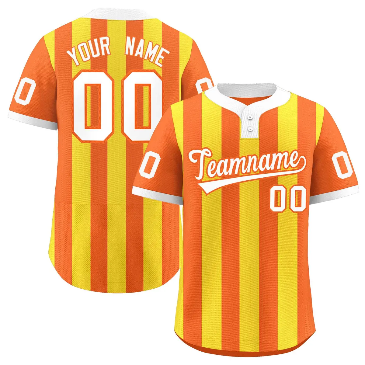 Orange Gold Striped Fashion Two-Button Softball Jersey