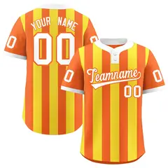 Orange Gold Striped Fashion Two-Button Softball Jersey 1