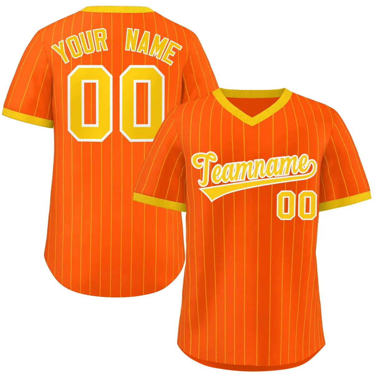 Orange Gold Striped Pullover Baseball Jersey