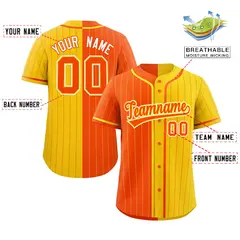 Orange Gold Striped Two Tone Authentic Baseball Jersey 2