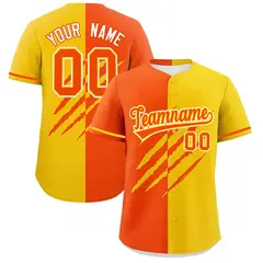 Orange Gold Tiger Claw Scratch Split Baseball Jersey
