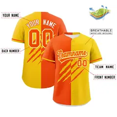 Orange Gold Tiger Claw Scratch Split Baseball Jersey 2