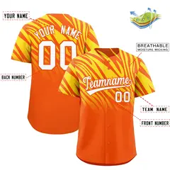 Orange Gold Tiger Stripe Gradient Animal Print Baseball Jersey 2
