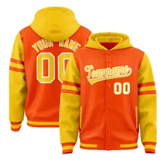 Orange Gold Varsity Letterman Three Stripes Raglan Jacket Hoodie