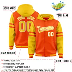 Orange Gold Varsity Letterman Three Stripes Raglan Jacket Hoodie 4