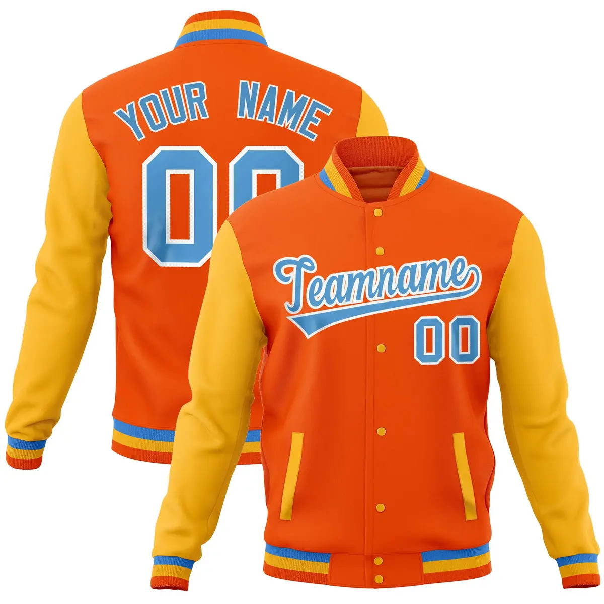 Orange Gold Varsity Raglan Sleeves Letterman Baseball Jacket