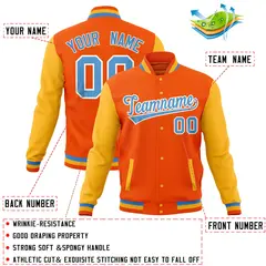 Orange Gold Varsity Raglan Sleeves Letterman Baseball Jacket 4