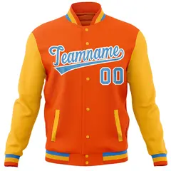 Orange Gold Varsity Raglan Sleeves Letterman Baseball Jacket 5