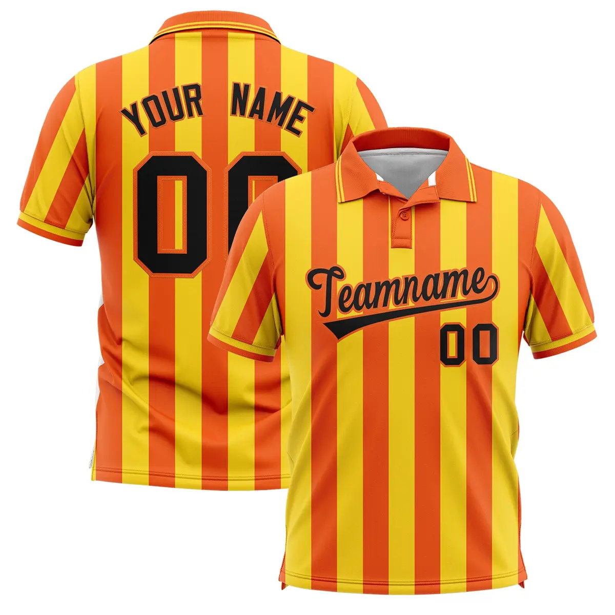 Orange Gold Vertical Stripes Performance Polo Shirt
