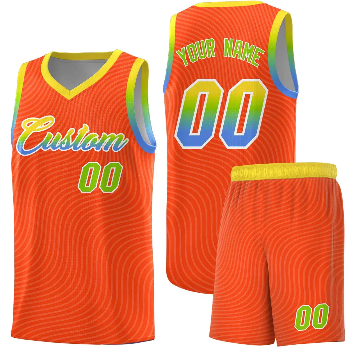Orange Gold Wave Pattern Sports Uniform Basketball Jersey
