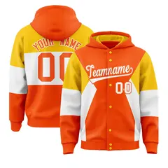 Orange Gold-White Color Block Letterman Jacket Hoodie