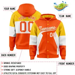 Orange Gold-White Color Block Letterman Jacket Hoodie 4