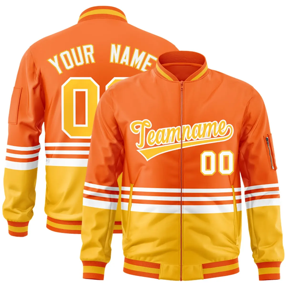 Orange Gold-White Color Block Varsity Letterman Bomber Jacket