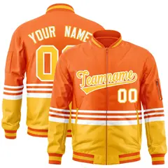 Orange Gold-White Color Block Varsity Letterman Bomber Jacket 1