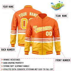 Orange Gold-White Color Block Varsity Letterman Bomber Jacket 2