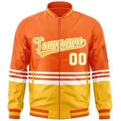Orange Gold-White Color Block Varsity Letterman Bomber Jacket 3