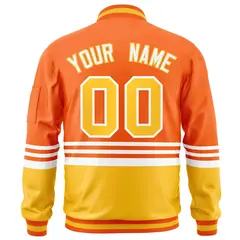 Orange Gold-White Color Block Varsity Letterman Bomber Jacket 4