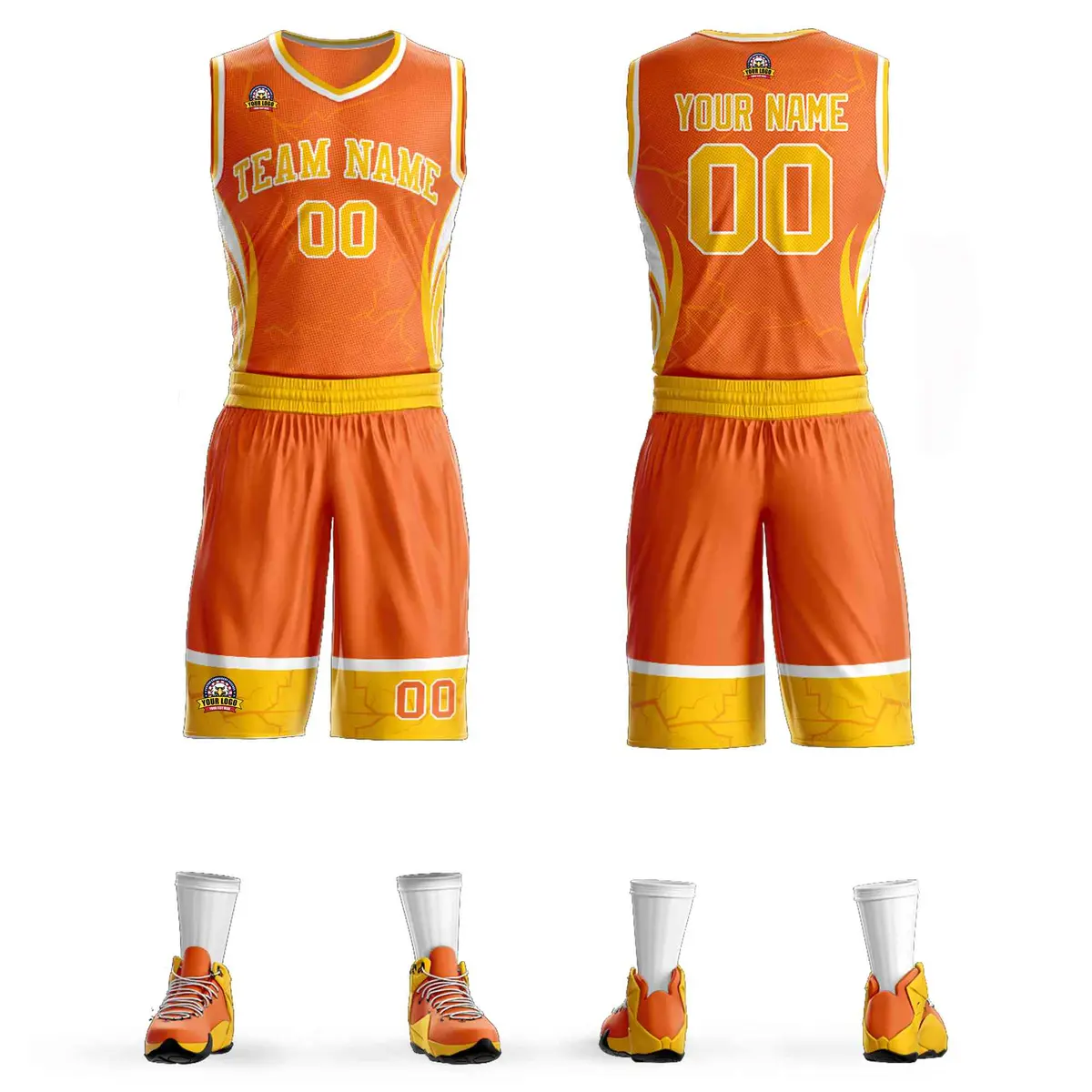 Orange Gold White Graffiti Lightning Basketball Jersey