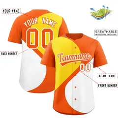 Orange Gold-White Half Heart Color Block Baseball Jersey 2