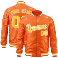 Orange Gold-White Letter Full-Zip Varsity Bomber Jacket 1