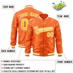 Orange Gold-White Letter Full-Zip Varsity Bomber Jacket 2
