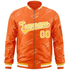 Orange Gold-White Letter Full-Zip Varsity Bomber Jacket 3