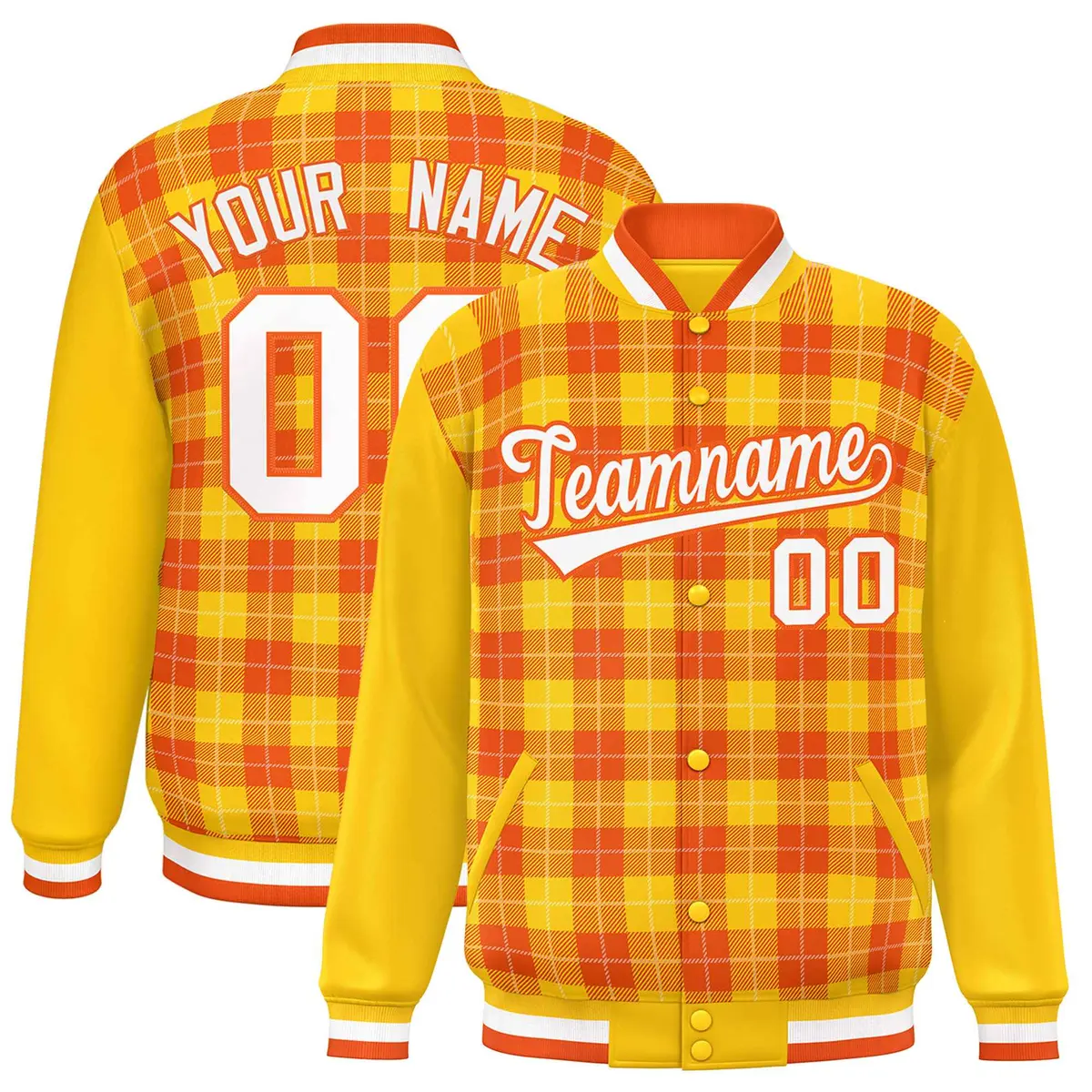 Orange Gold-White Plaid Varsity Letterman Baseball Jacket