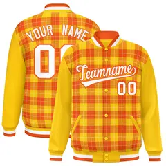 Orange Gold-White Plaid Varsity Letterman Baseball Jacket