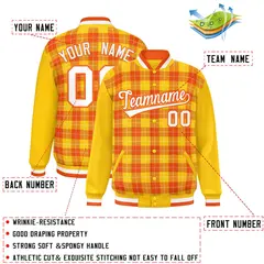 Orange Gold-White Plaid Varsity Letterman Baseball Jacket 2