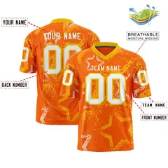 Orange Gold-White Star Graffiti Authentic Football Jersey 2