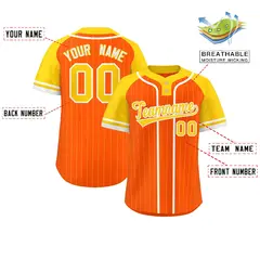 Orange Gold-White Stripe Raglan Two-Button Softball Jersey 2