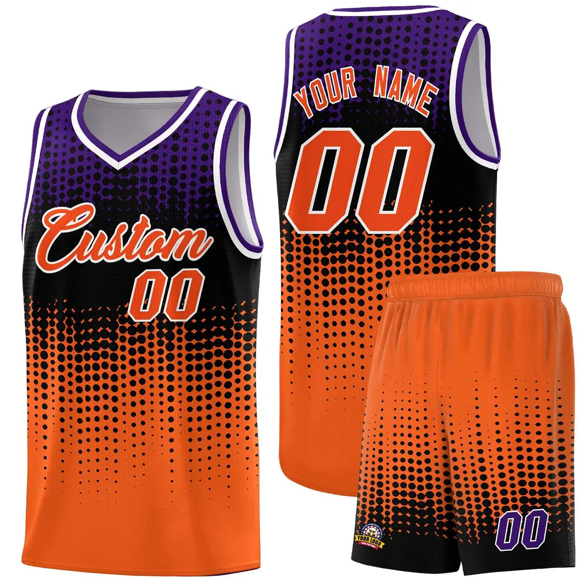 Orange Gradient Dots Pattern Team Basketball Jersey