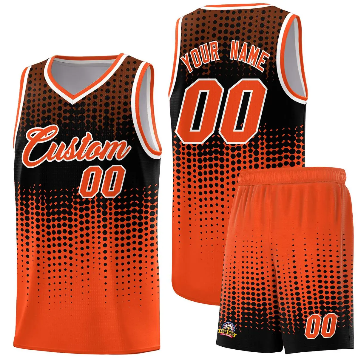 Orange Gradient Dots Pattern Team Basketball Jersey