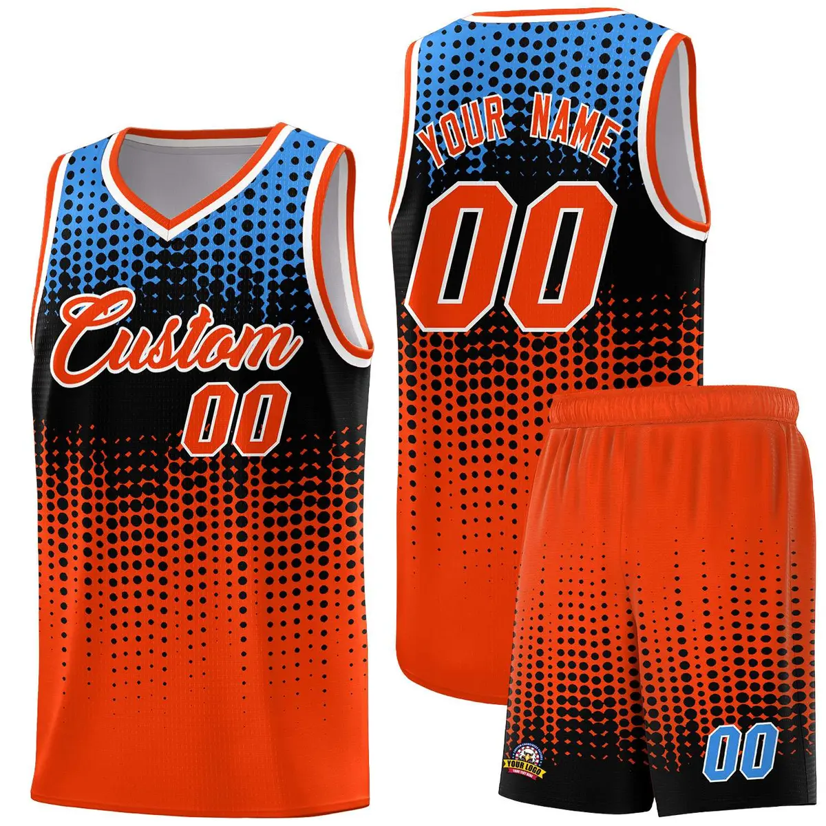 Orange Gradient Dots Pattern Team Basketball Jersey