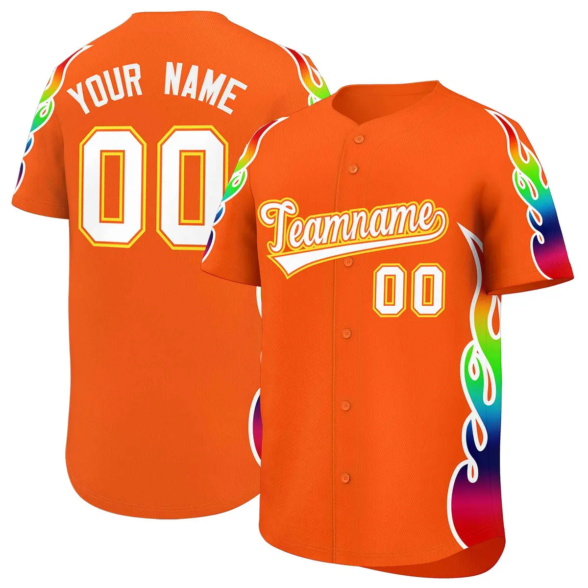 Orange Graffiti Multicolored Flames Print Baseball Jersey