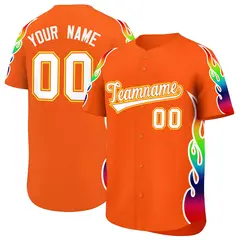 Orange Graffiti Multicolored Flames Print Baseball Jersey 1