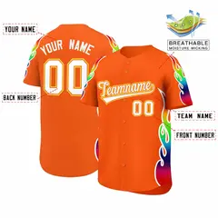 Orange Graffiti Multicolored Flames Print Baseball Jersey 2