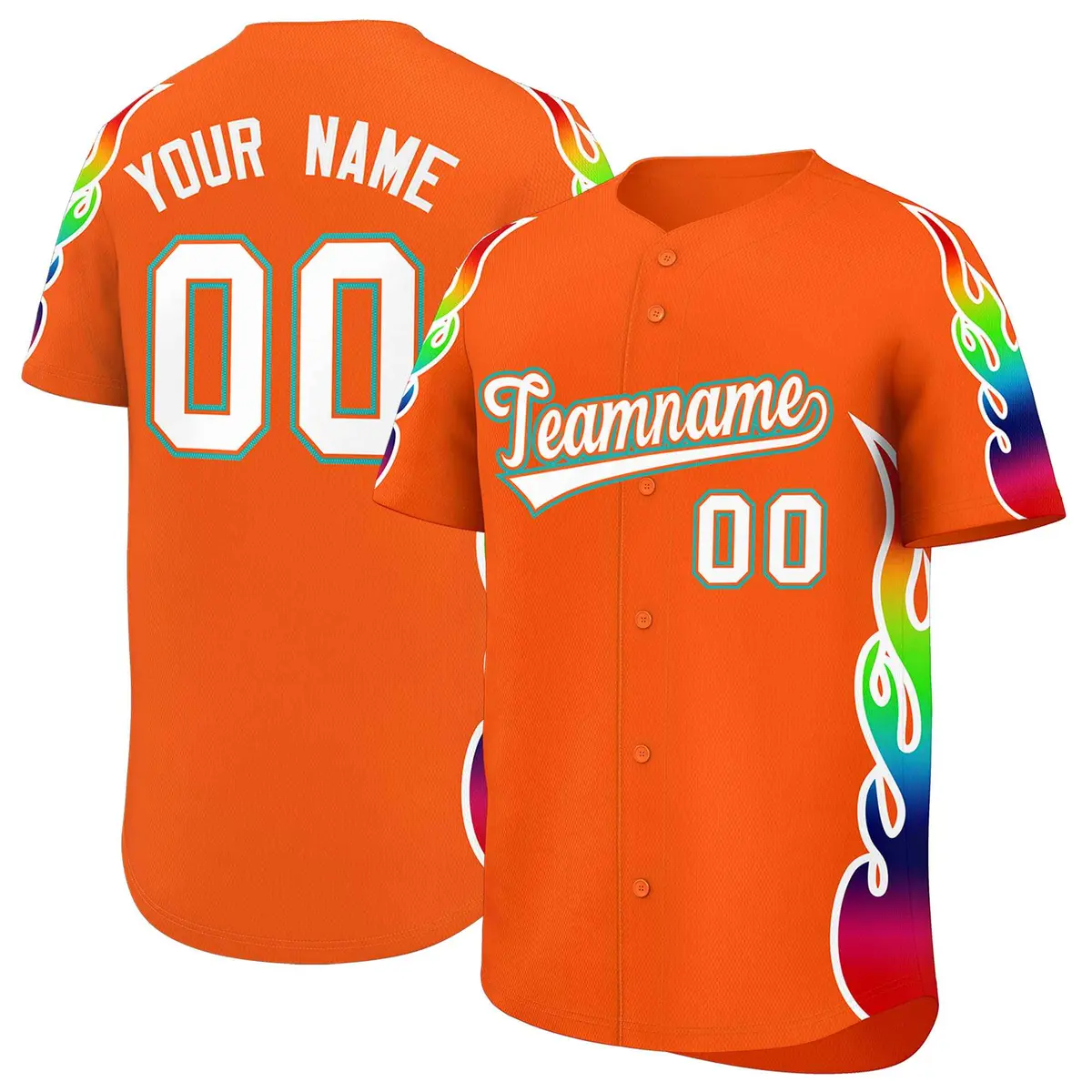 Orange Graffiti Multicolored Flames Print Baseball Jersey