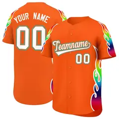 Orange Graffiti Multicolored Flames Print Baseball Jersey 1