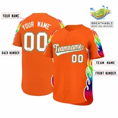 Orange Graffiti Multicolored Flames Print Baseball Jersey 2