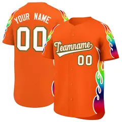 Orange Graffiti Multicolored Flames Print Baseball Jersey 1
