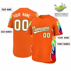 Orange Graffiti Multicolored Flames Print Baseball Jersey 2