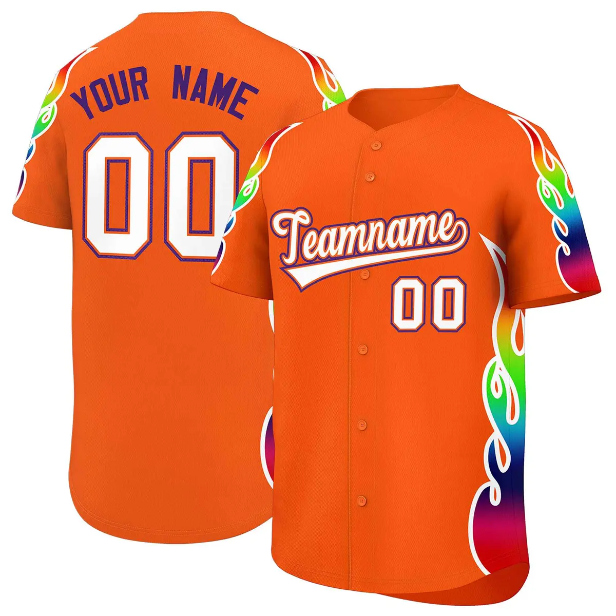 Orange Graffiti Multicolored Flames Print Baseball Jersey