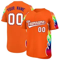 Orange Graffiti Multicolored Flames Print Baseball Jersey 1