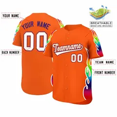 Orange Graffiti Multicolored Flames Print Baseball Jersey 2